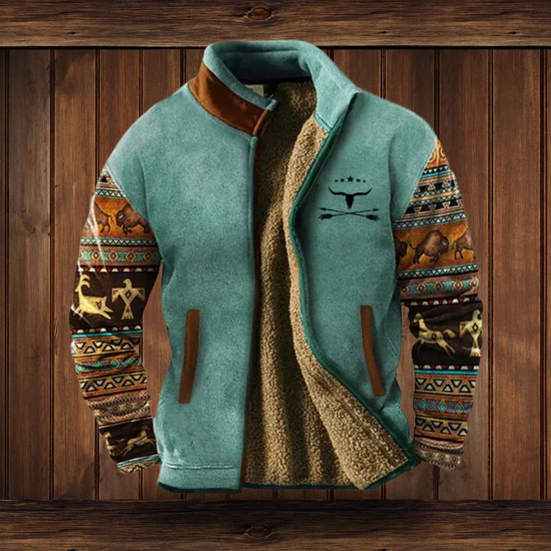 Veste homme style western à motifs ethniques, coupe ajustée, bleu clair