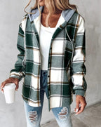 Veste chemise femme à capuche, boutonnée, cinq coloris, vert