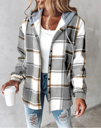 Veste chemise femme à capuche, boutonnée, cinq coloris, gris