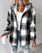 Veste chemise femme à capuche, boutonnée, cinq coloris, noir