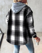 Veste chemise femme à capuche, boutonnée, cinq coloris