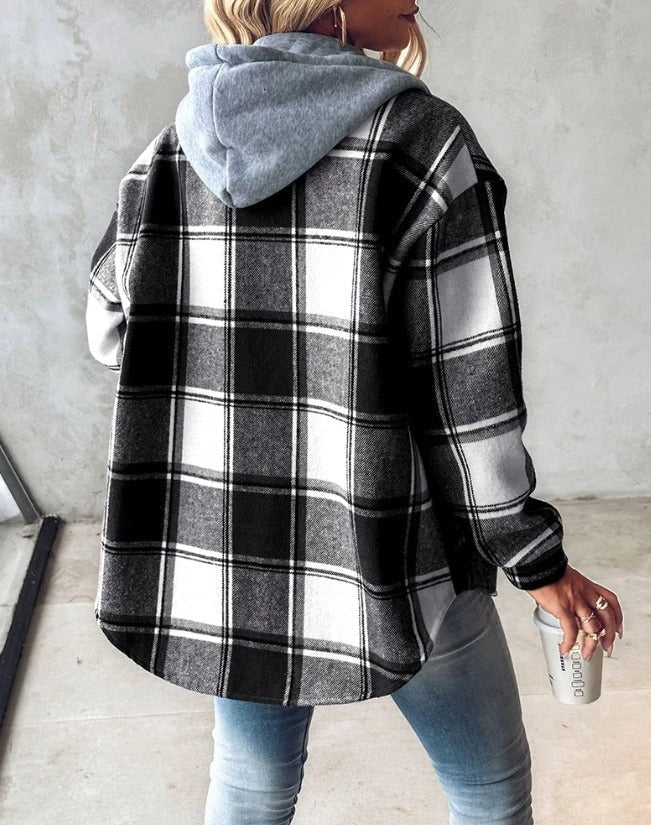 Veste chemise femme à capuche, boutonnée, cinq coloris