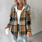 Veste chemise femme à capuche, boutonnée, cinq coloris, marron