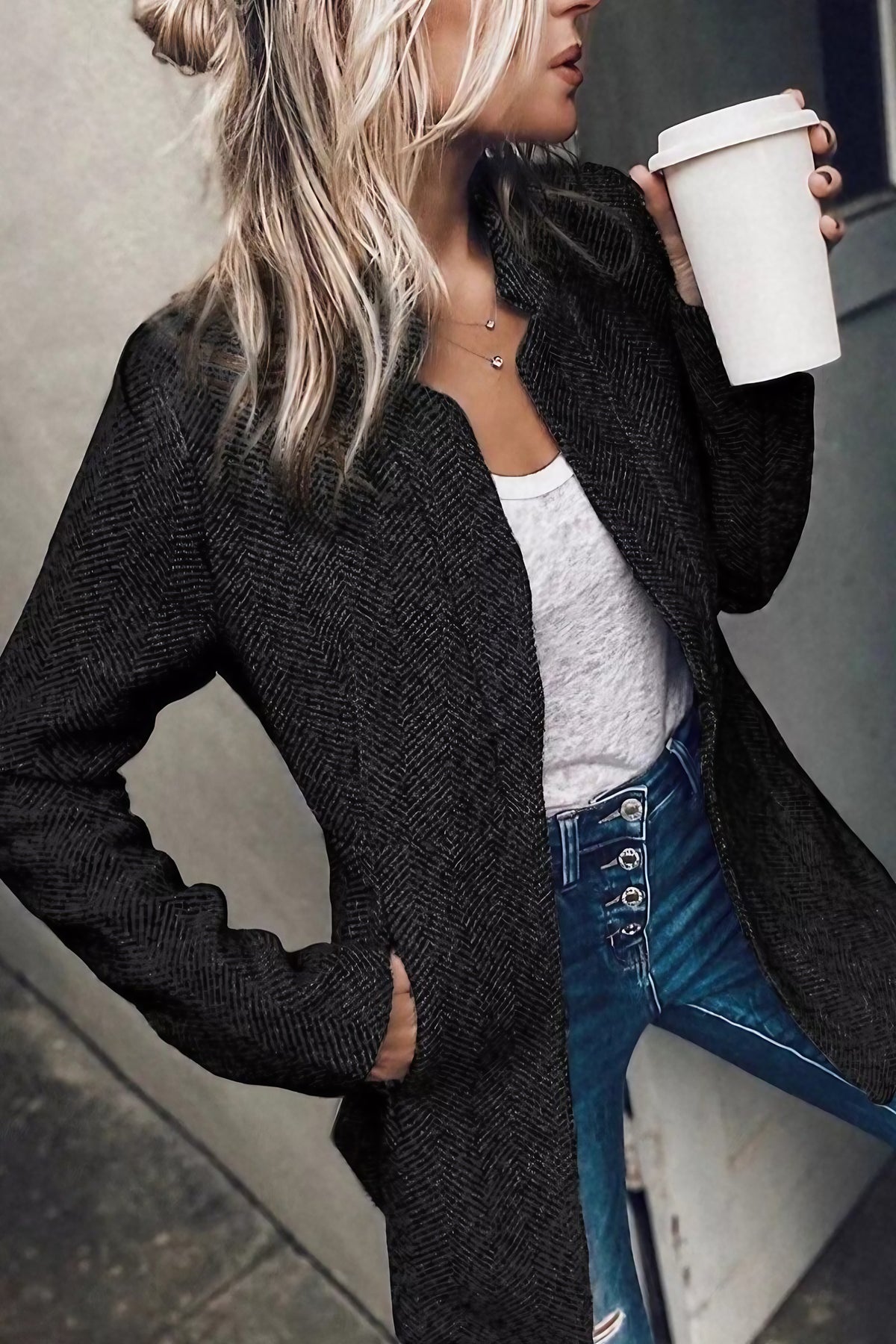 Veste cintrée femme pour la mi-saison, gris, noir ou kaki, noir