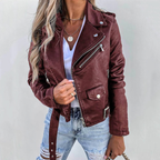 Veste cintrée femme à col montant et ceinture, rouge ou noir, rouge