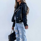 Veste cintrée femme à col montant et ceinture, rouge ou noir