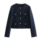 Veste cintrée femme à boutons dorés, du XS au XL, bleu marine