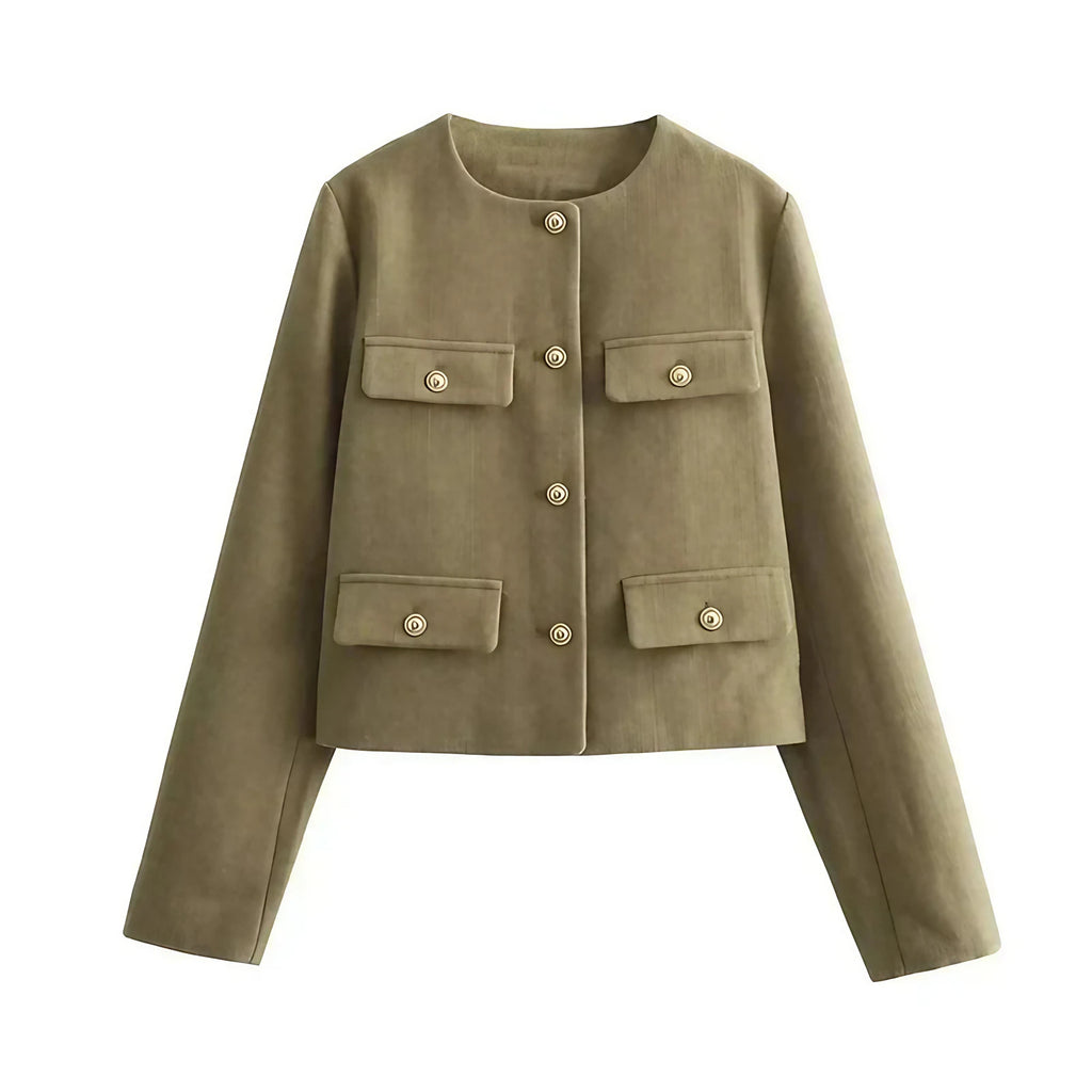 Veste cintrée femme à boutons dorés, du XS au XL, kaki