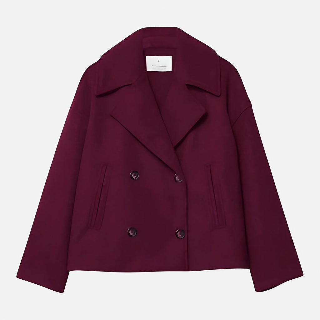Veste cintrée femme à double boutonnage, revers larges, rouge