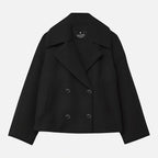 Veste cintrée femme à double boutonnage, revers larges, noir