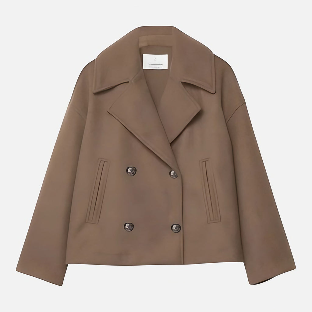 Veste cintrée femme à double boutonnage, revers larges, marron