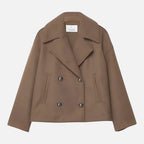 Veste cintrée femme à double boutonnage, revers larges, marron