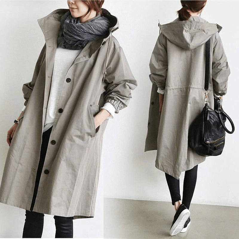 Veste coupe-vent imperméable femme oversize, à capuche, gris clair