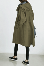 Veste coupe-vent imperméable femme oversize, à capuche, vert armée