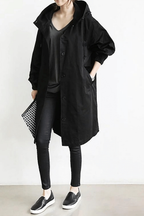 Veste coupe-vent imperméable femme oversize, à capuche, noir