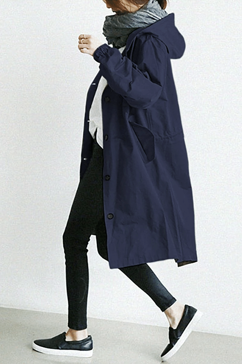 Veste coupe-vent imperméable femme oversize, à capuche, bleu marine