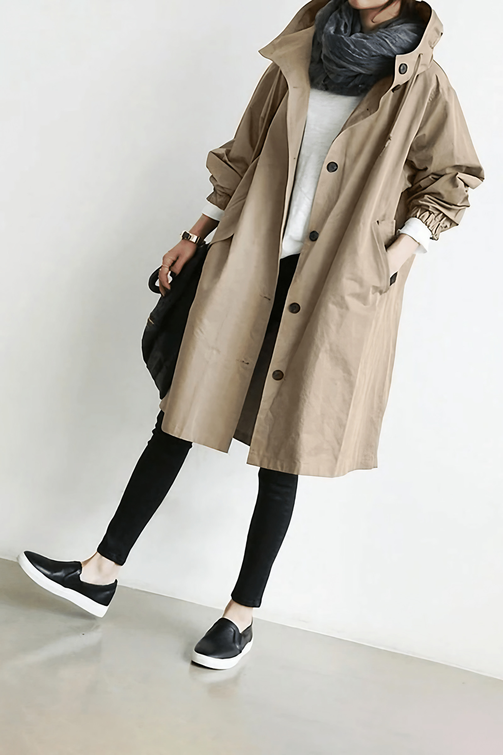 Veste coupe-vent imperméable femme oversize, à capuche, kaki