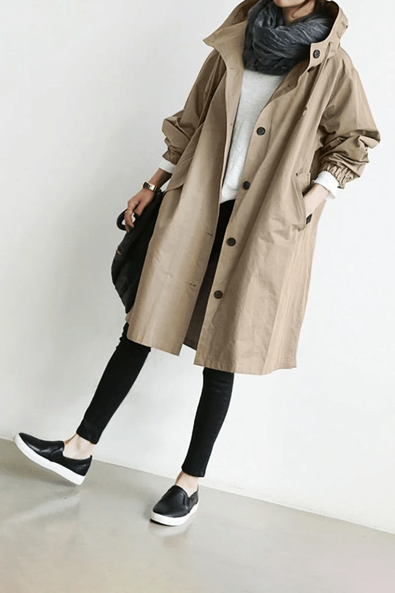 Veste coupe-vent imperméable femme oversize, à capuche, kaki
