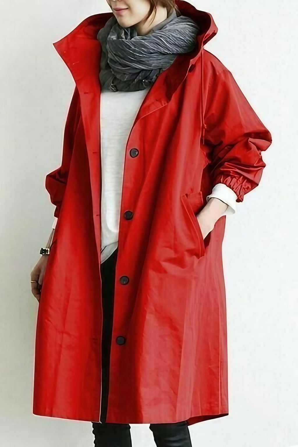 Veste coupe-vent imperméable femme oversize, à capuche, rouge