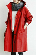 Veste coupe-vent imperméable femme oversize, à capuche, rouge