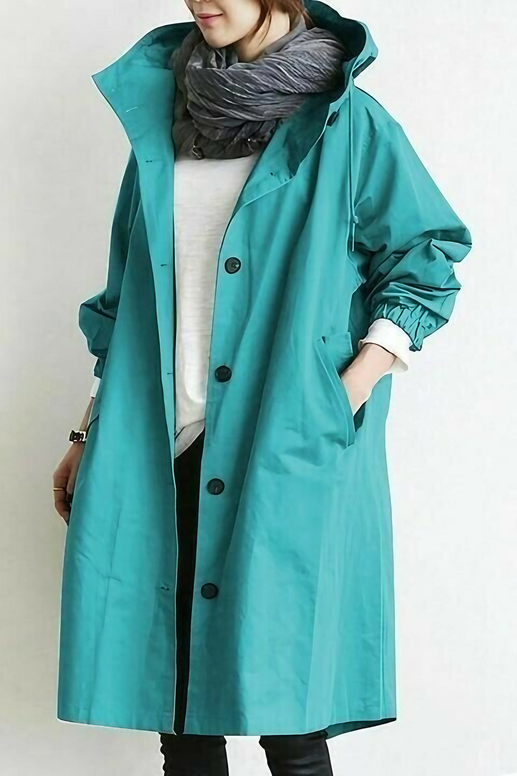 Veste coupe-vent imperméable femme oversize, à capuche, bleu arctique