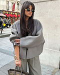 Veste courte femme col V boutonnée, gris clair, du S au L, gris clair