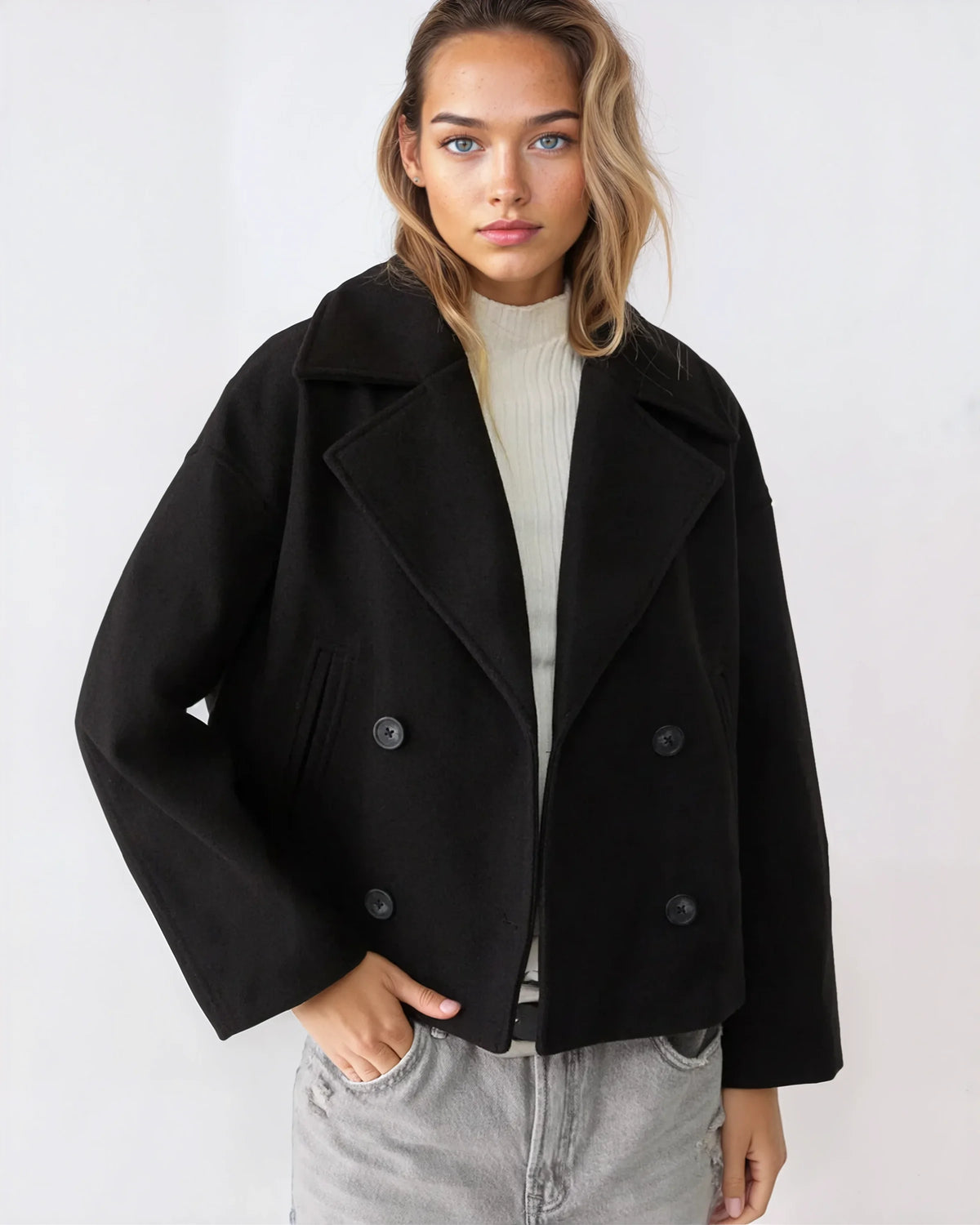 Veste courte croisée femme à revers larges, du XS au 3XL