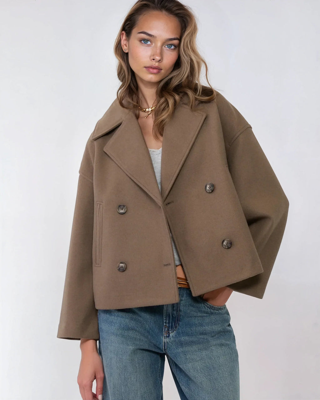 Veste courte croisée femme à revers larges, du XS au 3XL