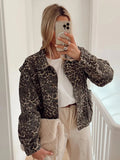 Veste courte léopard femme à manches longues, coupe décontractée, imprimé léopard