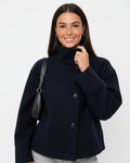 Veste courte femme à col montant, boutonnée, pour l'automne, bleu
