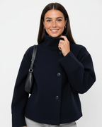Veste courte femme à col montant, boutonnée, pour l'automne, bleu