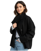 Veste courte femme à col montant, boutonnée, pour l'automne, noir