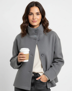 Veste courte femme à col montant, boutonnée, pour l'automne, gris