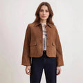 Veste courte droite femme marron, poches à rabat, marron