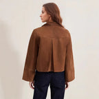 Veste courte droite femme marron, poches à rabat