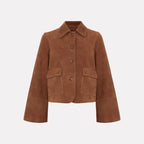 Veste courte droite femme marron, poches à rabat