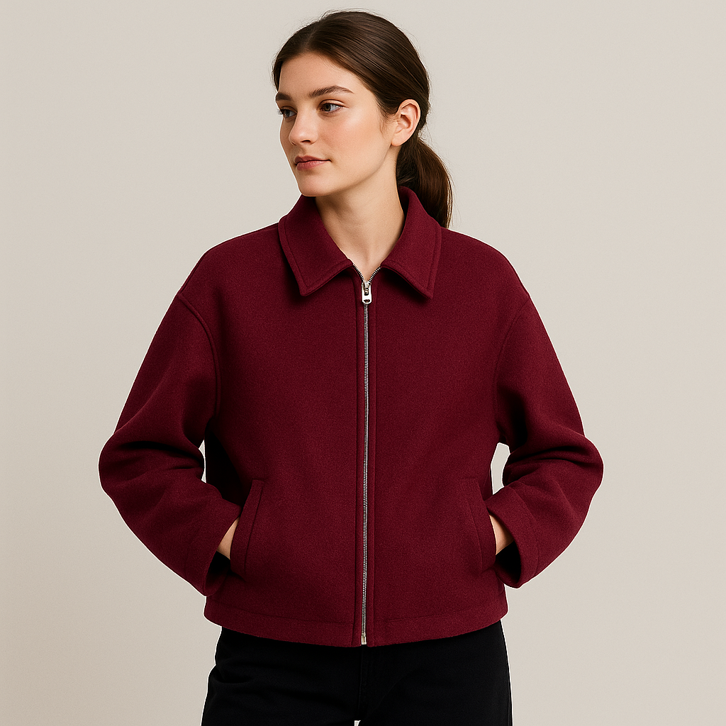 Veste courte femme à zip métal et poches latérales
