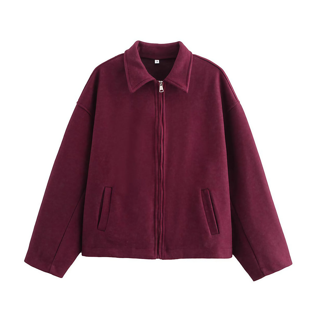 Veste courte femme à zip métal et poches latérales, rouge vin