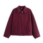 Veste courte femme à zip métal et poches latérales, rouge vin