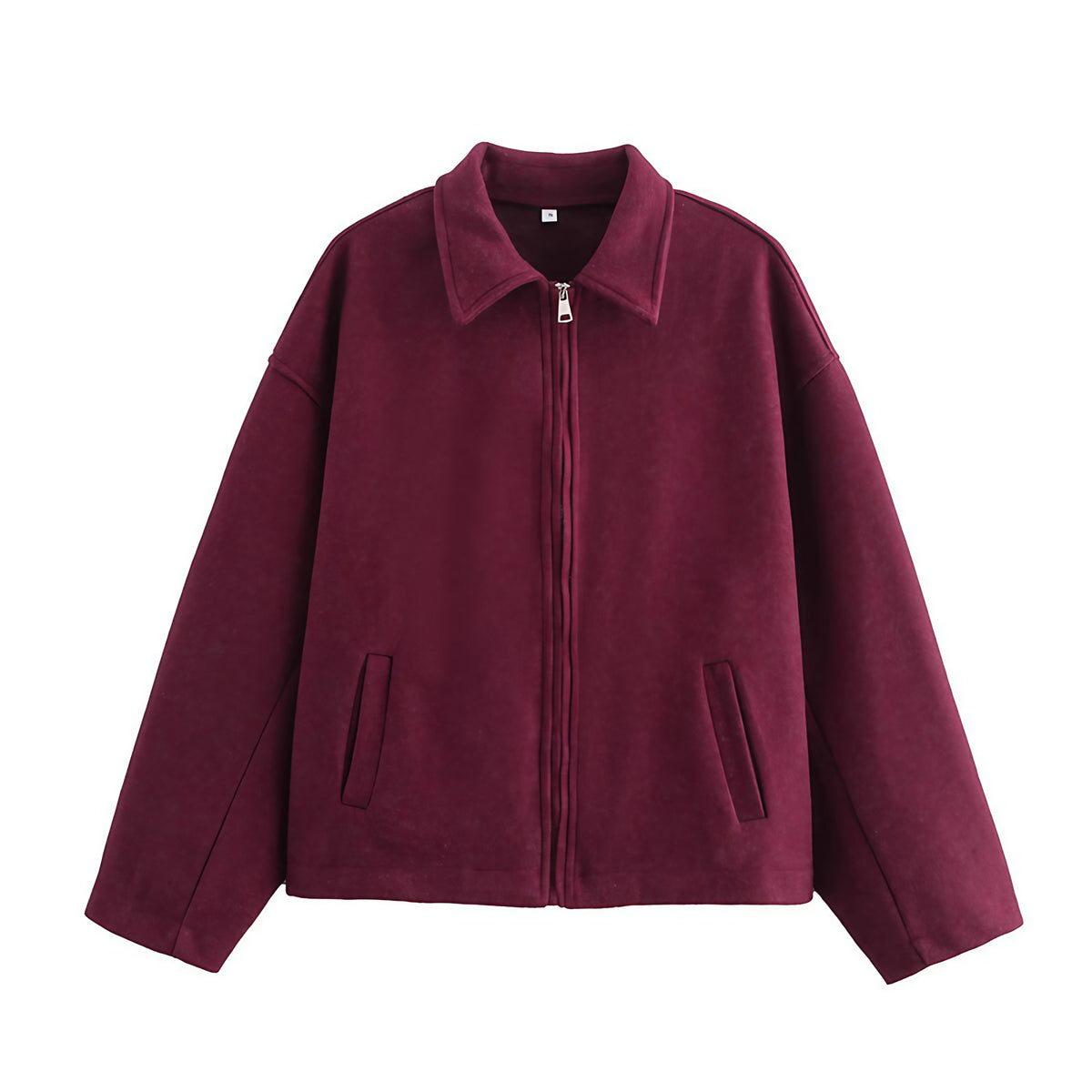 Veste courte femme à zip métal et poches latérales, rouge vin