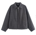 Veste courte femme à zip métal et poches latérales, gris foncé