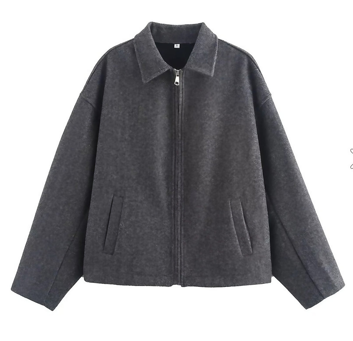 Veste courte femme à zip métal et poches latérales, gris foncé