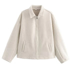 Veste courte femme à zip métal et poches latérales, beige