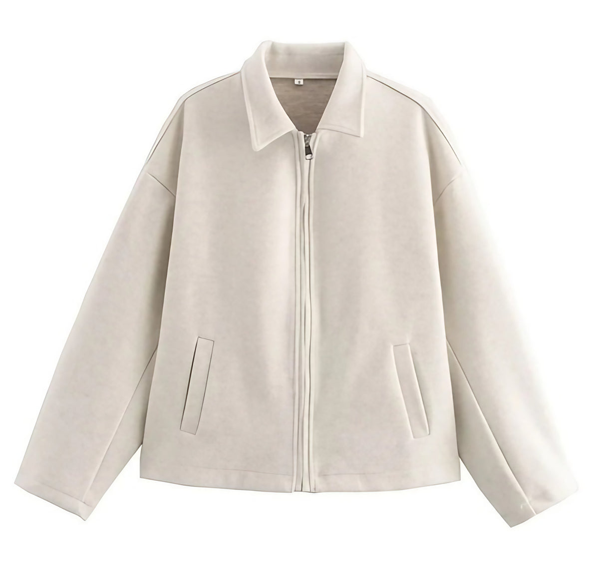Veste courte femme à zip métal et poches latérales, beige