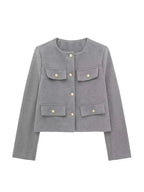 Veste croisée femme boutonnée à manches longues, six coloris, gris