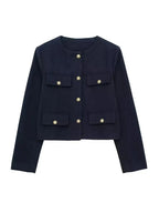 Veste croisée femme boutonnée à manches longues, six coloris, bleu marine