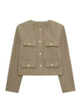 Veste croisée femme boutonnée à manches longues, six coloris, beige