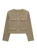 Veste croisée femme boutonnée à manches longues, six coloris, beige