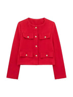 Veste croisée femme boutonnée à manches longues, six coloris, rouge