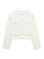Veste croisée femme boutonnée à manches longues, six coloris, blanc